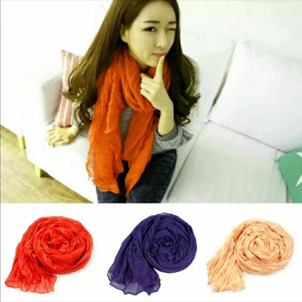 Long Purple Amethyst Crinkle Wrinkle Cotton Linen Scarve Scarves Scarf Scarfs - Picture 3 of 9